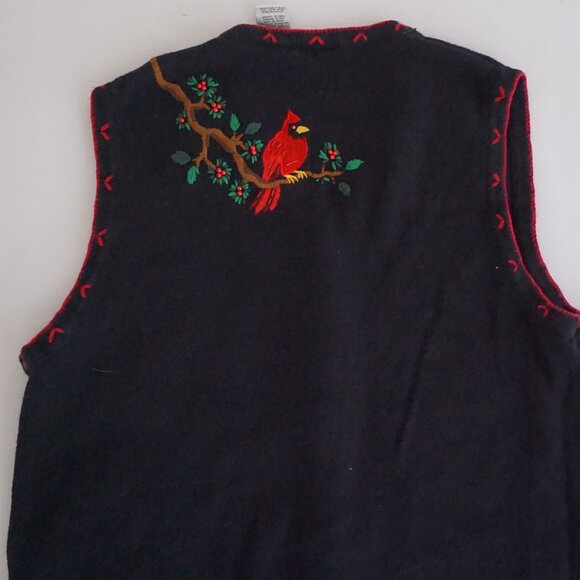 Vintage White Stag Black Cardinal Embroidered Sweater Vest Cabincore Cottage 16W - Picture 8 of 8